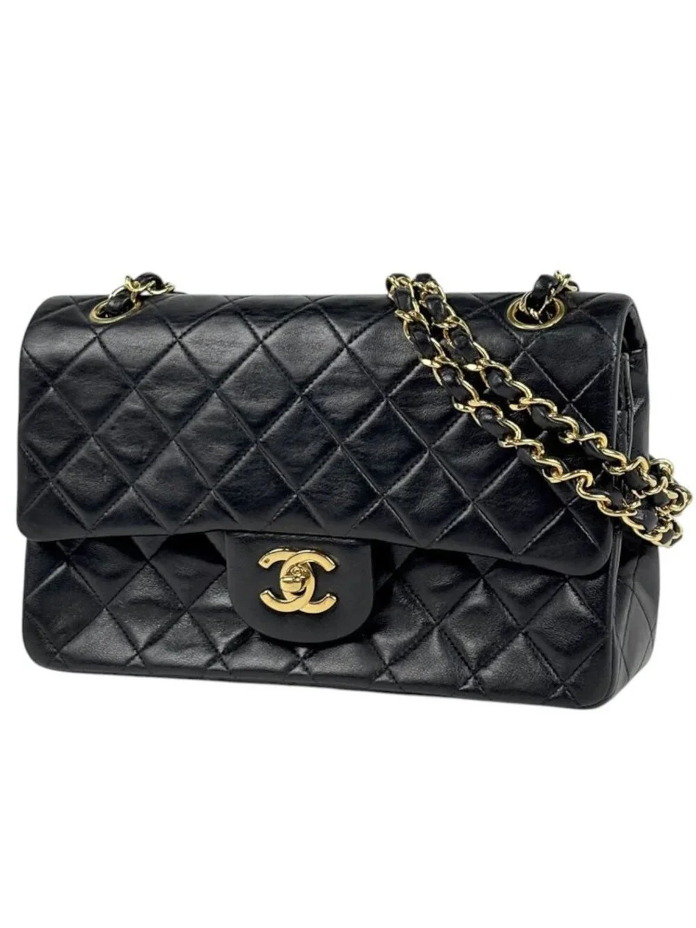 Chanel Shoulder Bag Quilted Double Flap CC Logo Leather Black